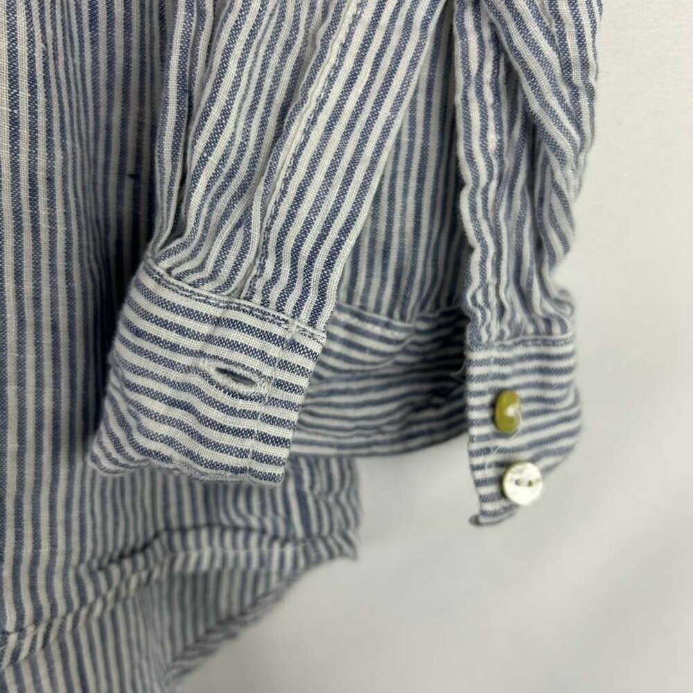 Tahari Women's Medium 100% Linen Button Long Sleeve Tunic Shirt Striped - Picture 14 of 14